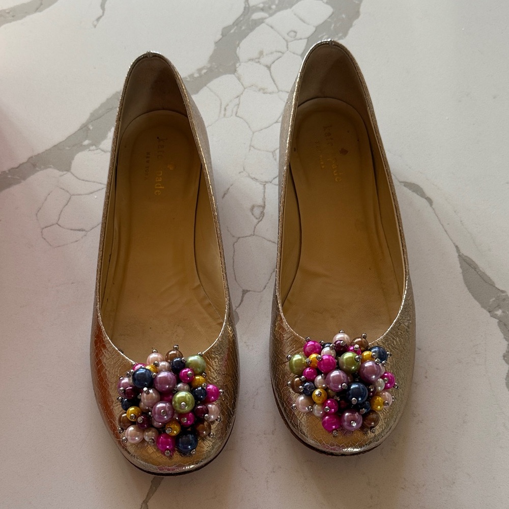 Kate Spade Metallic Flats with Colorful Embellishments
